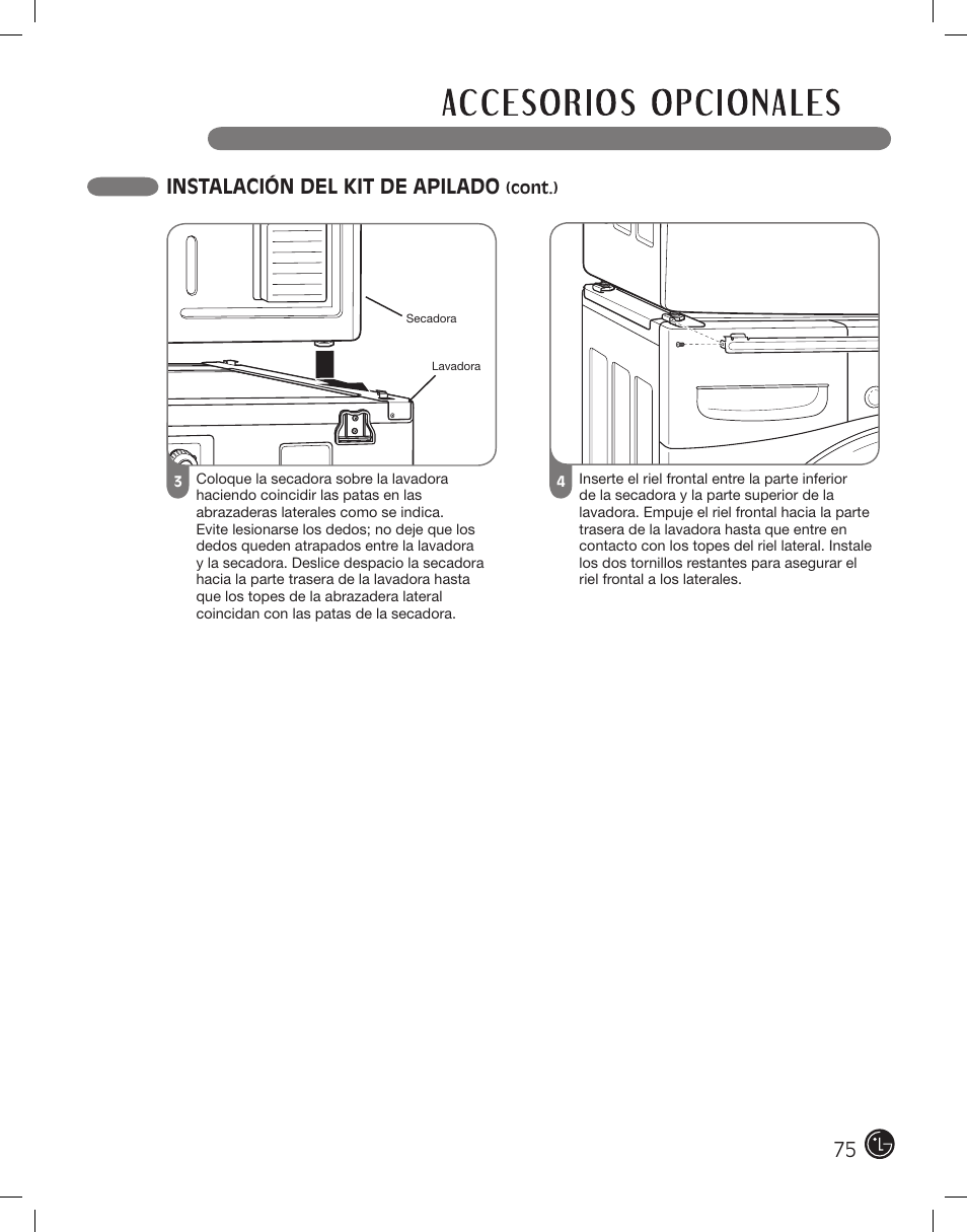 Instalación del kit de apilado | LG DLE2101W User Manual | Page 75 / 112