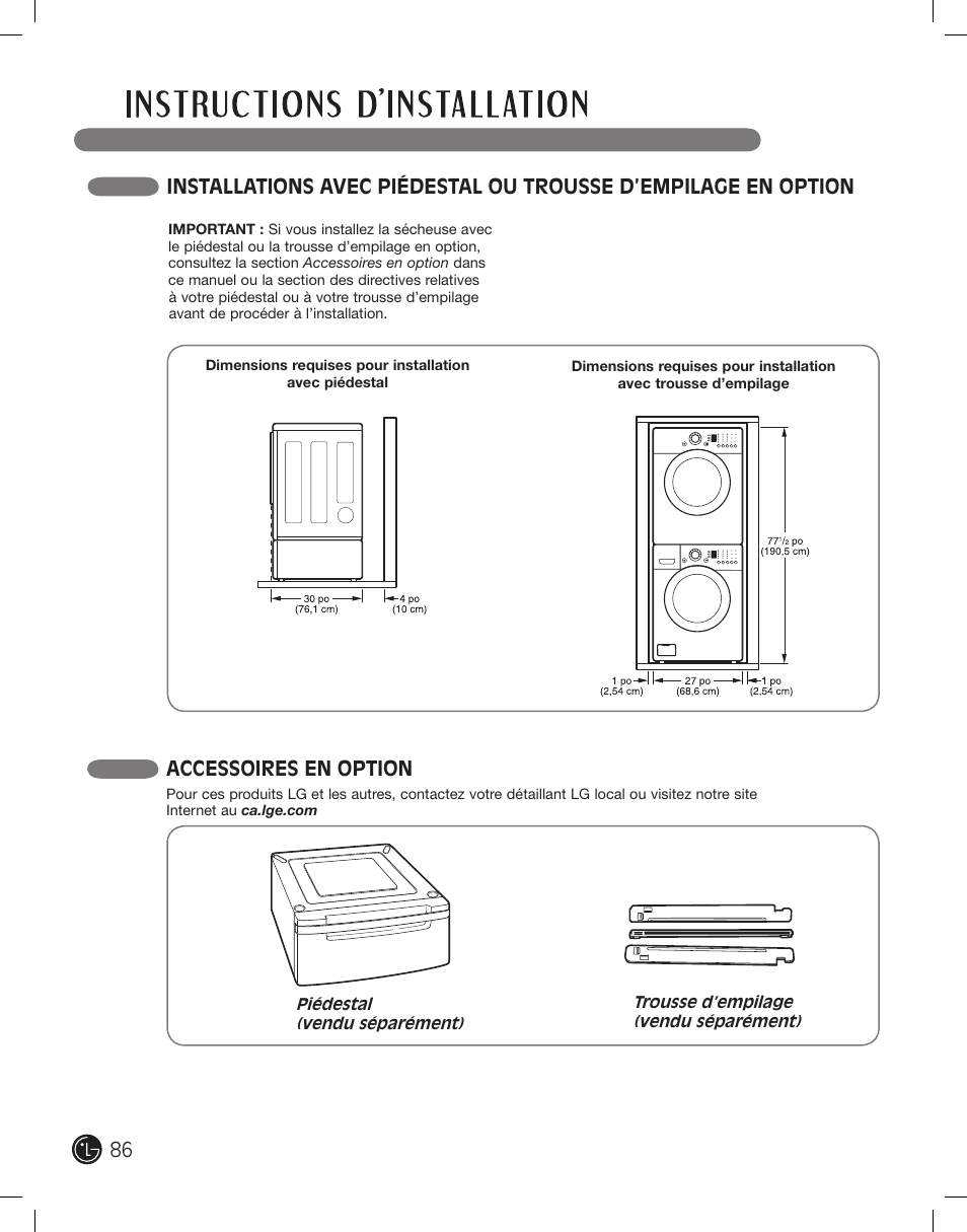 Accessoires en option | LG DLE2101W User Manual | Page 86 / 112