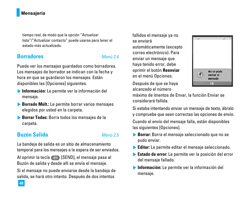 Borradores, Buzón salida | LG CU500 User Manual | Page 154 / 218