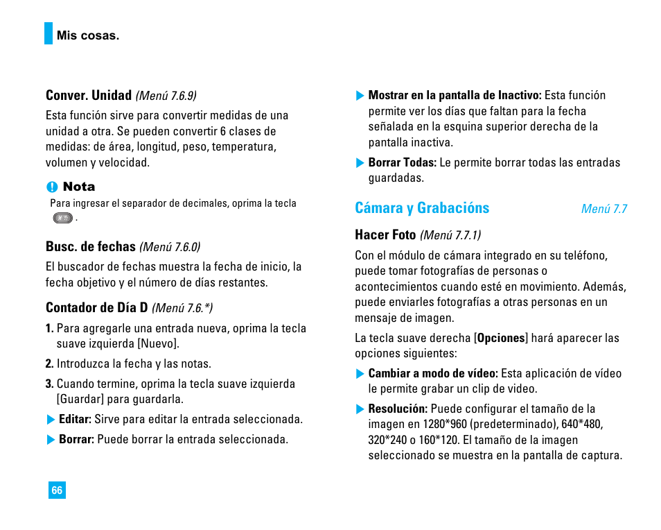 Cámara y grabacións | LG CU500 User Manual | Page 172 / 218