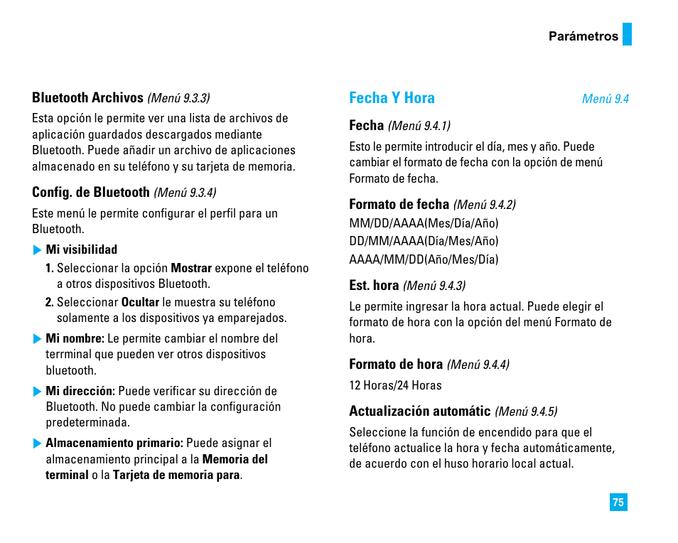 Fecha y hora | LG CU500 User Manual | Page 181 / 218