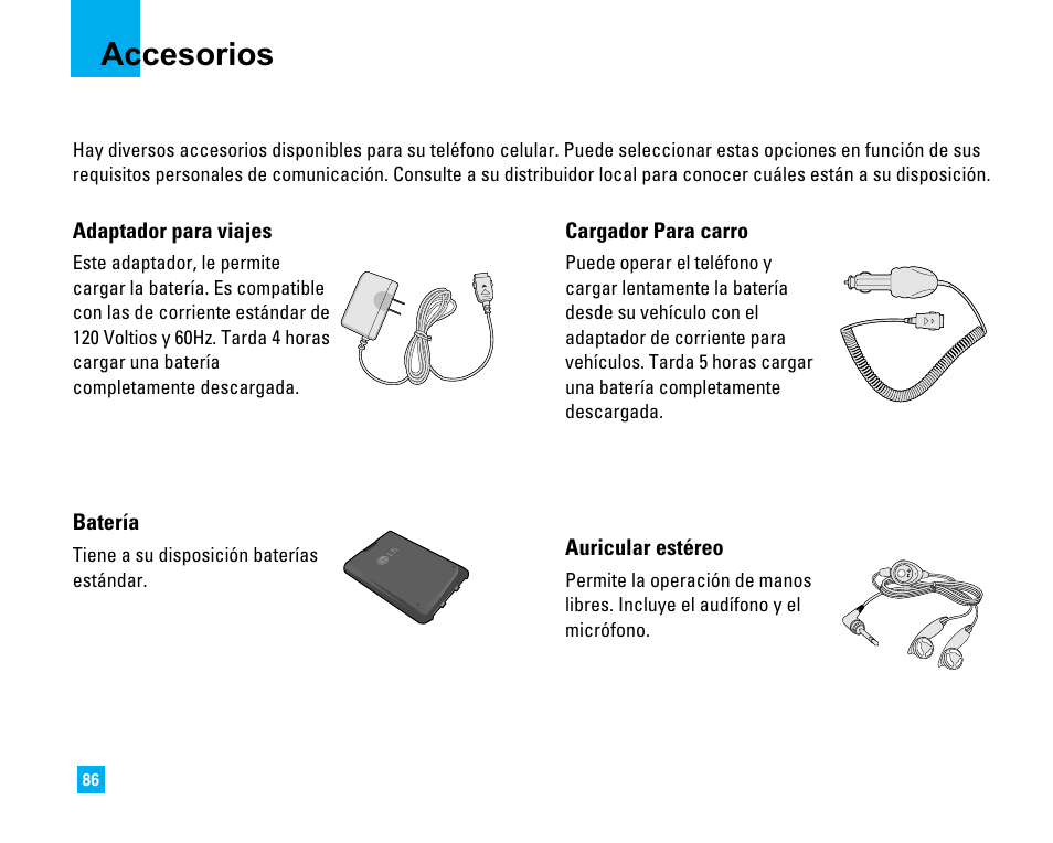 Accesorios | LG CU500 User Manual | Page 192 / 218