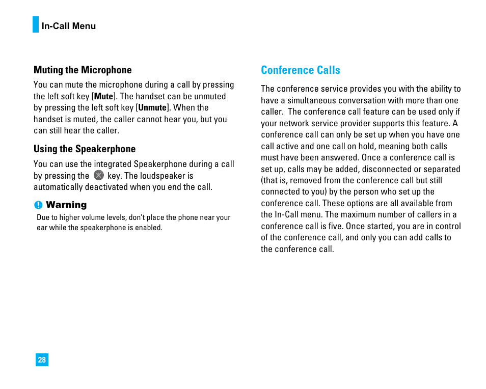 Conference calls | LG CU500 User Manual | Page 30 / 218
