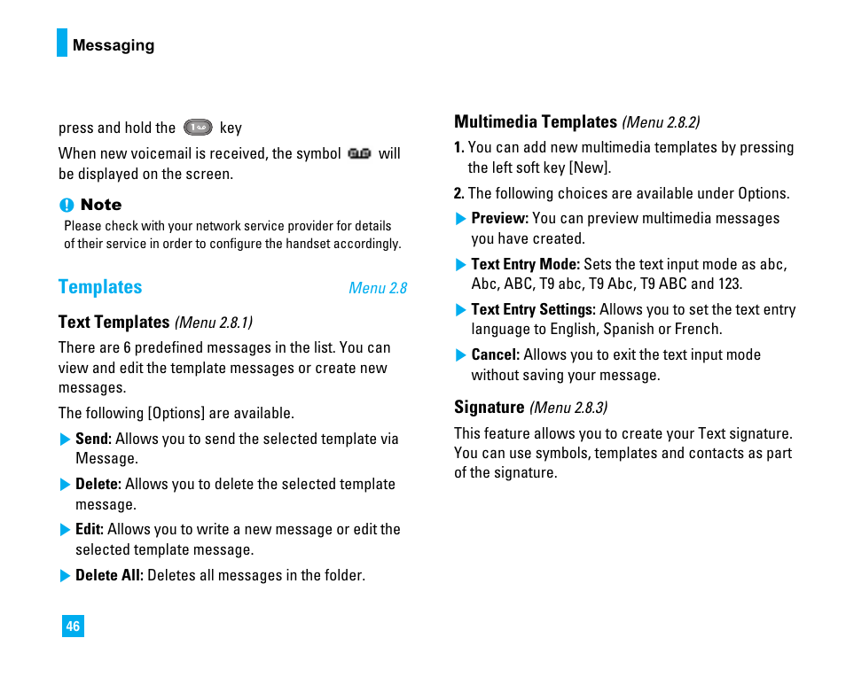 Templates | LG CU500 User Manual | Page 48 / 218