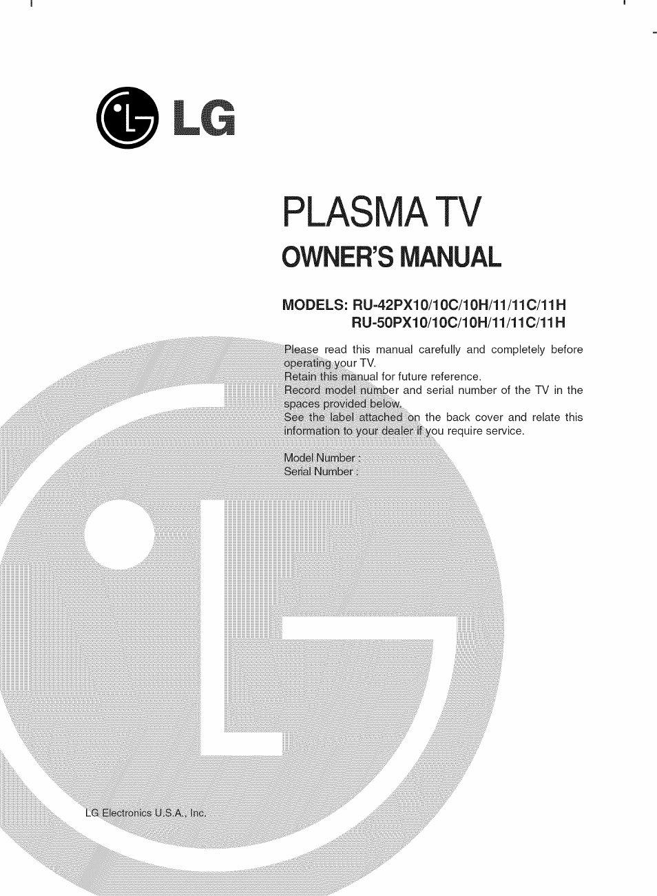 LG RU-42PX10C User Manual | 44 pages