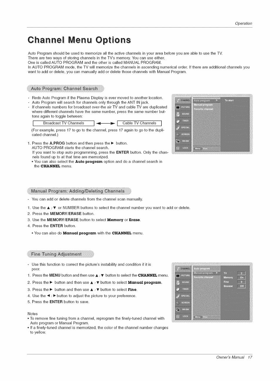 Channel ivlenu options | LG RU-42PX10C User Manual | Page 17 / 44