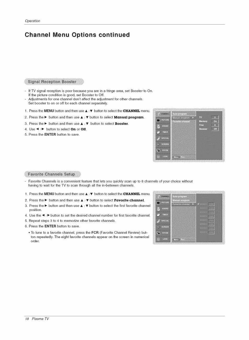 Channel ivlenu options continued | LG RU-42PX10C User Manual | Page 18 / 44
