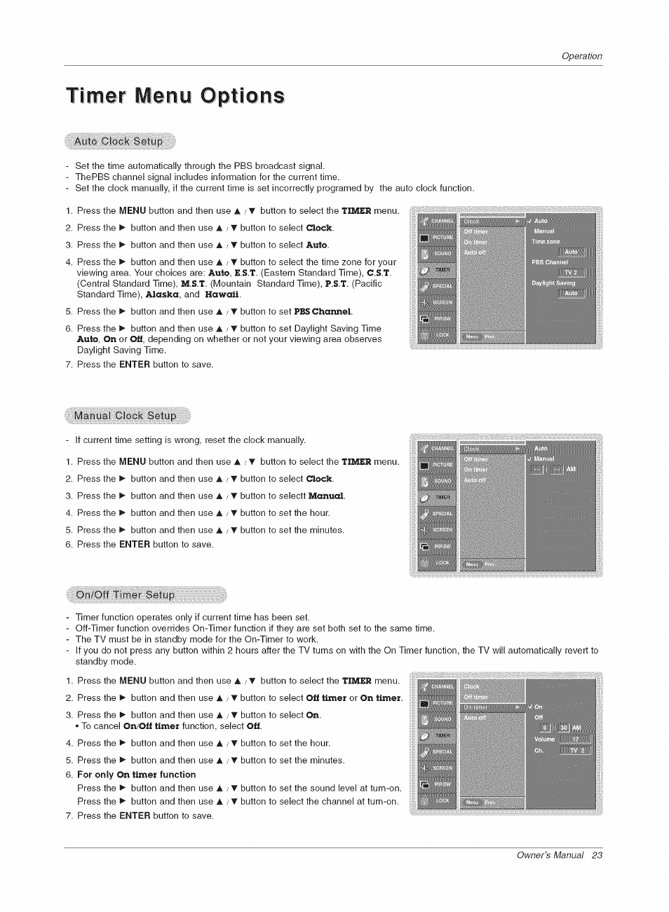 Timer menu options | LG RU-42PX10C User Manual | Page 23 / 44