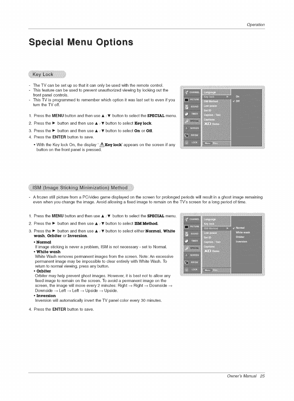 Special menu options | LG RU-42PX10C User Manual | Page 25 / 44