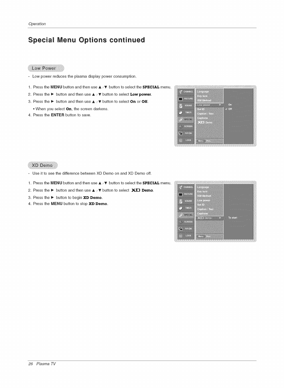 Special menu options continued | LG RU-42PX10C User Manual | Page 26 / 44