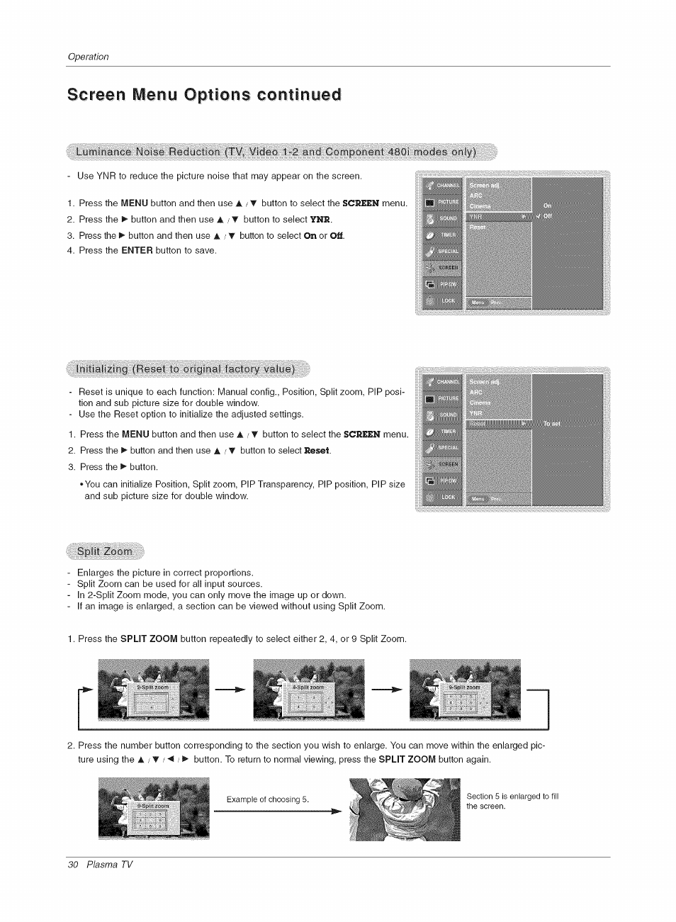 Screen menu options continued | LG RU-42PX10C User Manual | Page 30 / 44