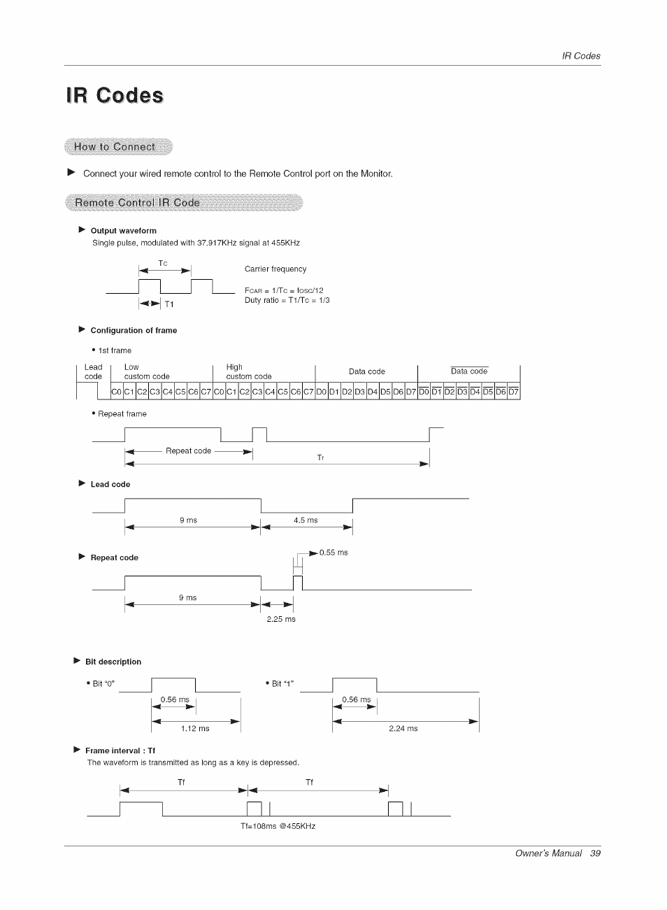 Ir codes | LG RU-42PX10C User Manual | Page 39 / 44