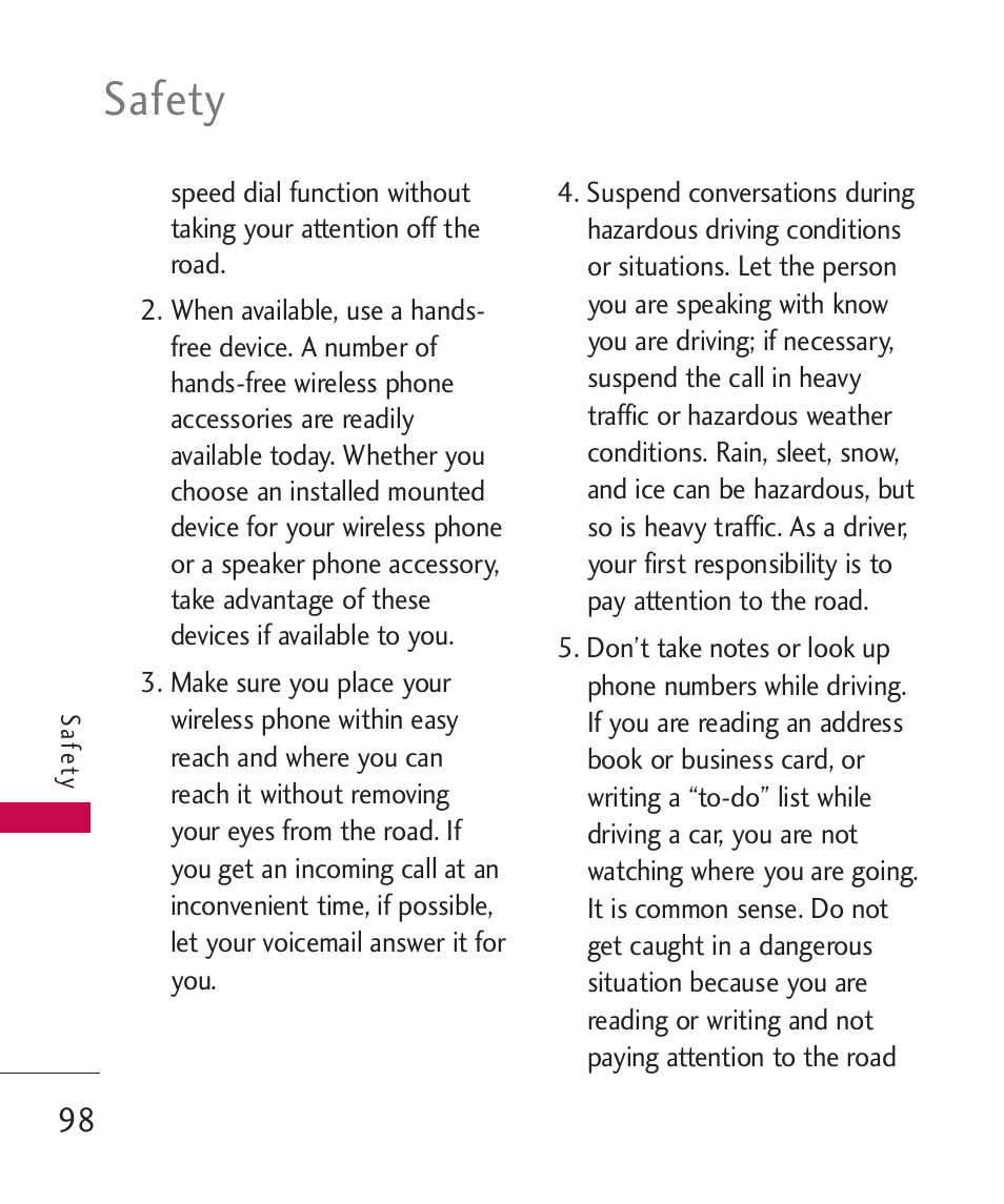 Safety | LG 260 User Manual | Page 100 / 240