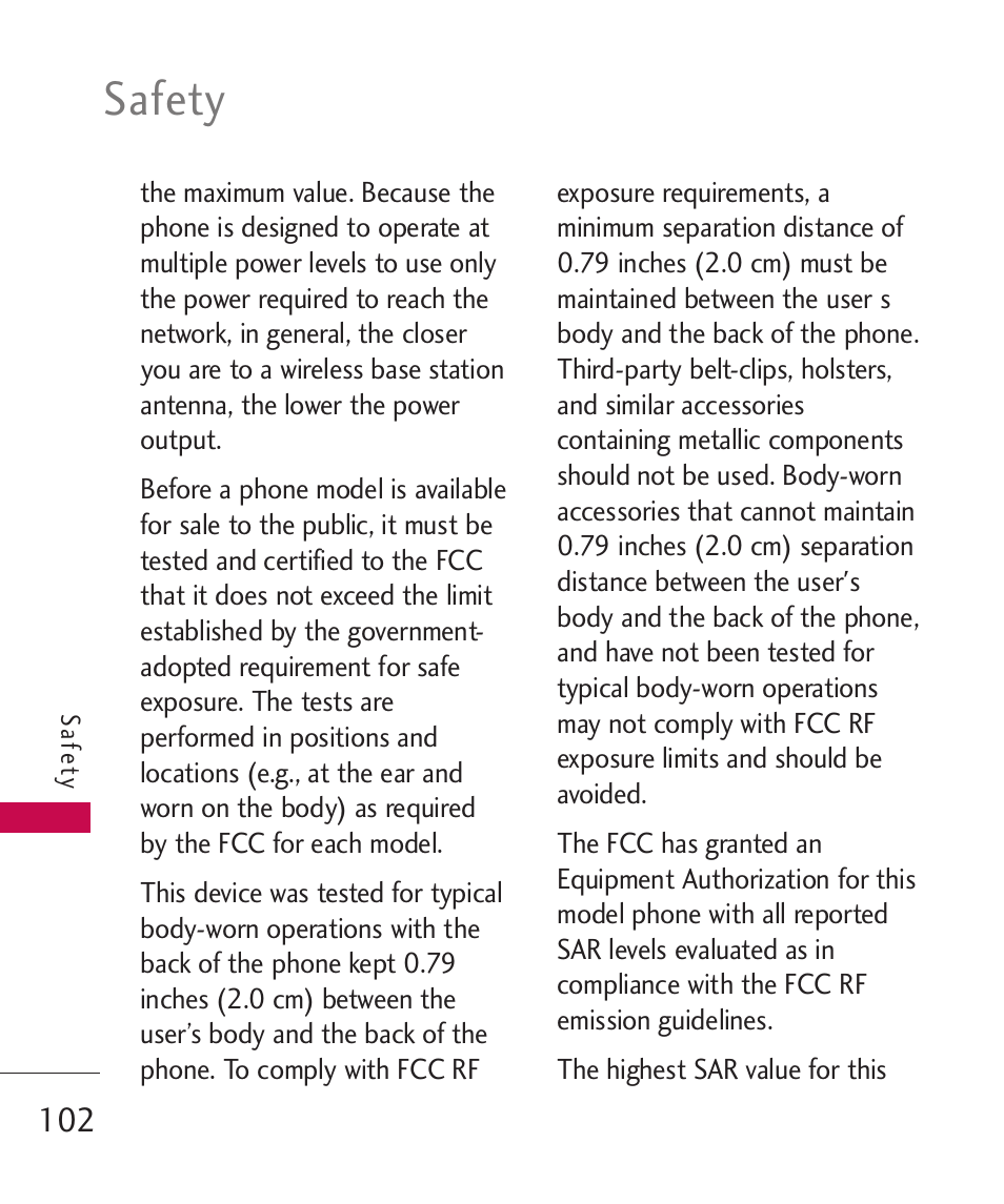 Safety | LG 260 User Manual | Page 104 / 240