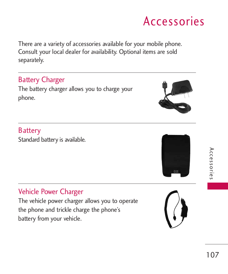 Accessories | LG 260 User Manual | Page 109 / 240