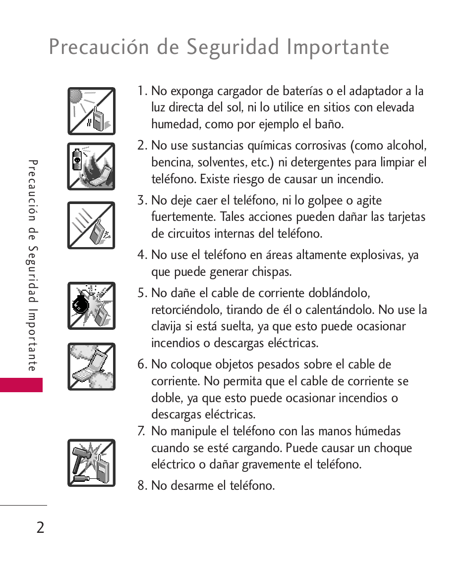 Precaución de seguridad importante | LG 260 User Manual | Page 117 / 240