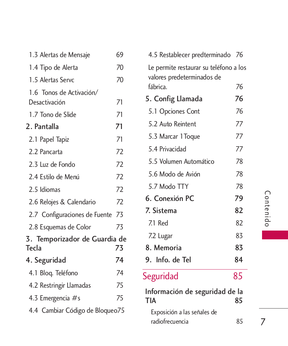 Seguridad 85 | LG 260 User Manual | Page 122 / 240