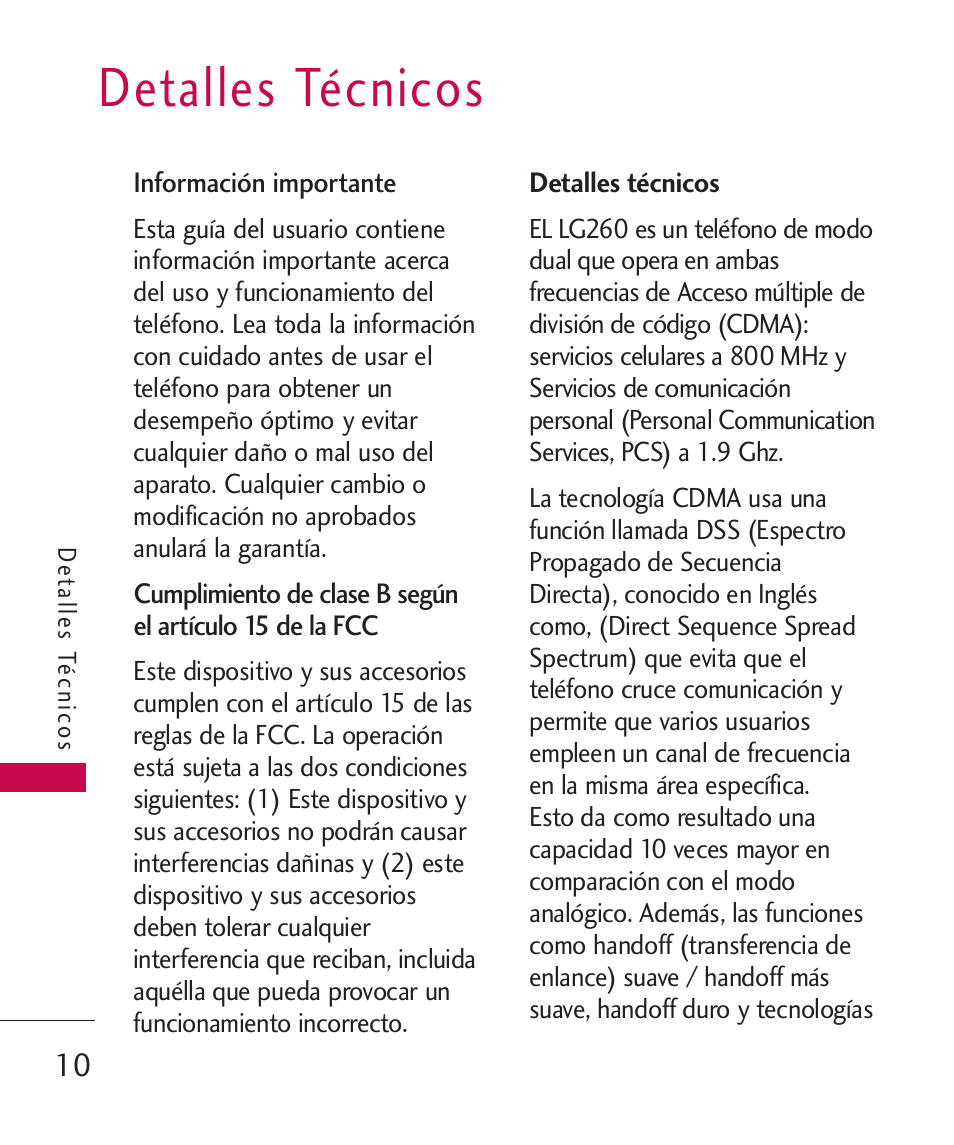 Detalles técnicos | LG 260 User Manual | Page 125 / 240