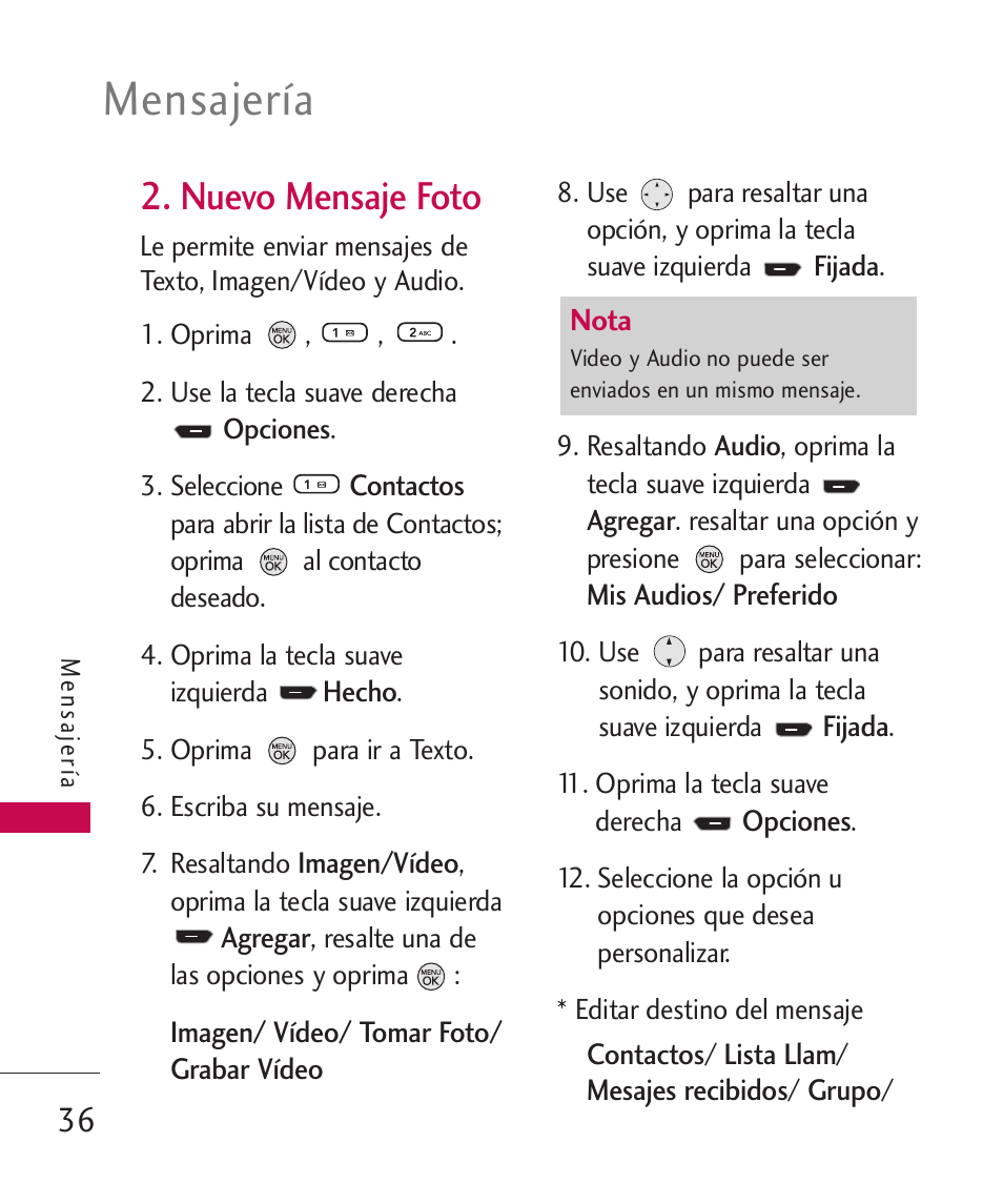 Nuevo mensaje foto, Mensajería | LG 260 User Manual | Page 151 / 240
