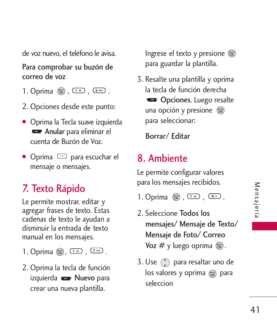 Texto rápido, Ambiente | LG 260 User Manual | Page 156 / 240