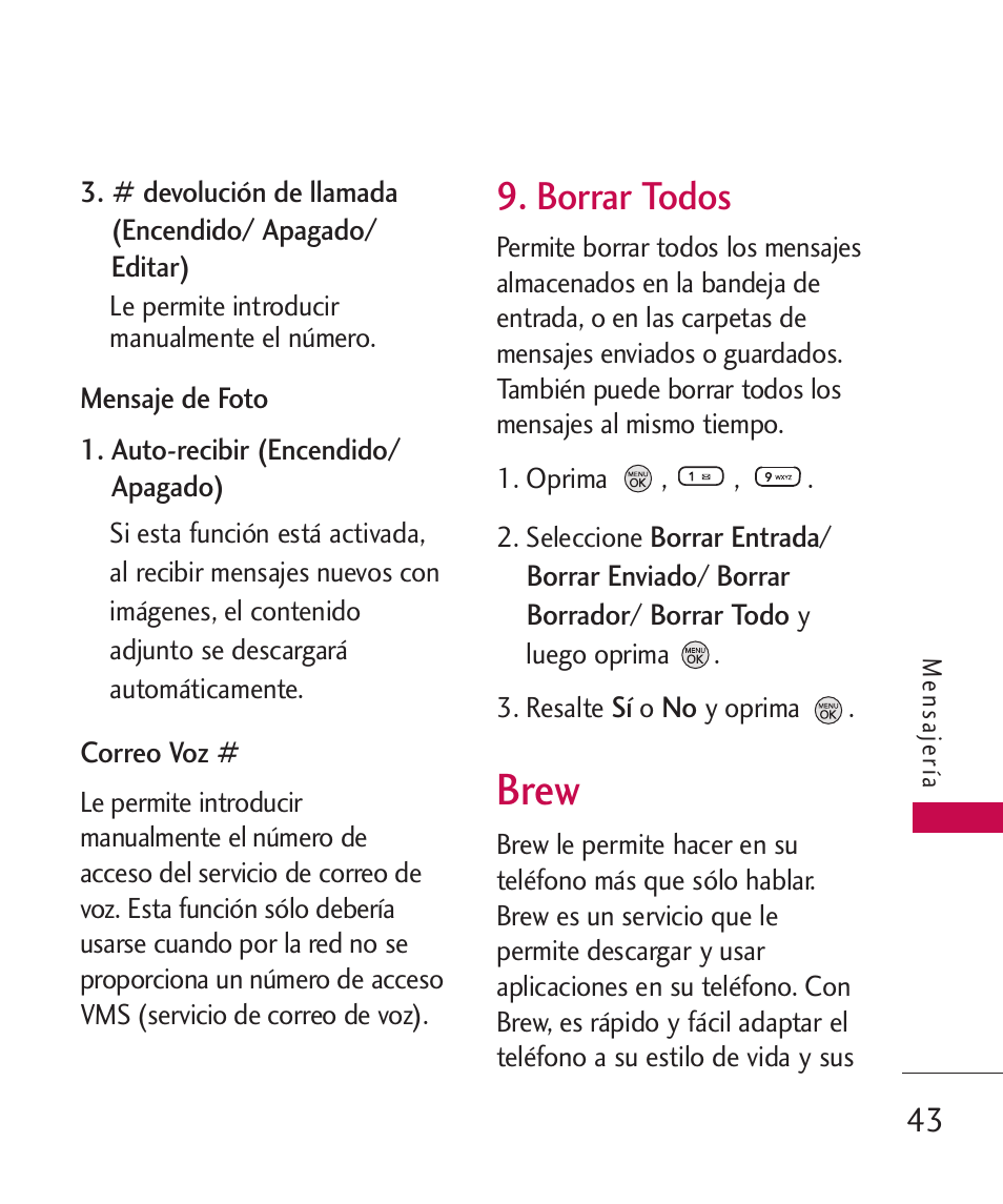 Borrar todos, Brew | LG 260 User Manual | Page 158 / 240