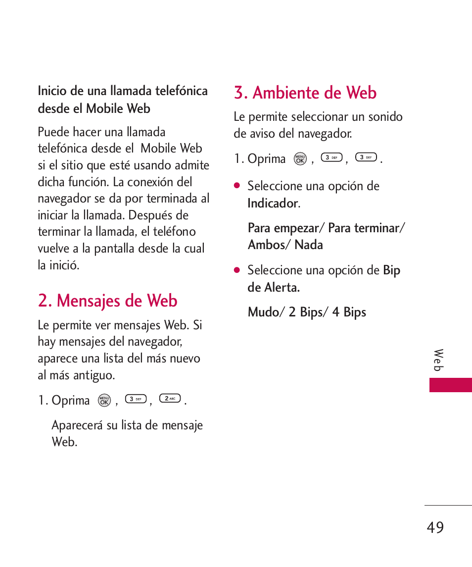 Mensajes de web, Ambiente de web | LG 260 User Manual | Page 164 / 240