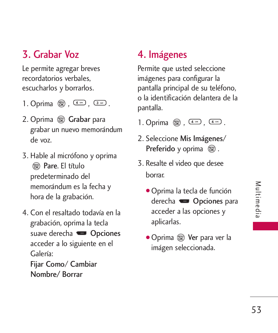 Grabar voz, Imágenes | LG 260 User Manual | Page 168 / 240