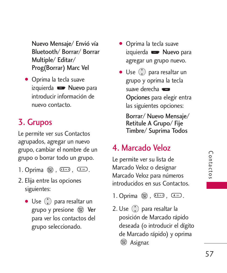 Grupos, Marcado veloz | LG 260 User Manual | Page 172 / 240