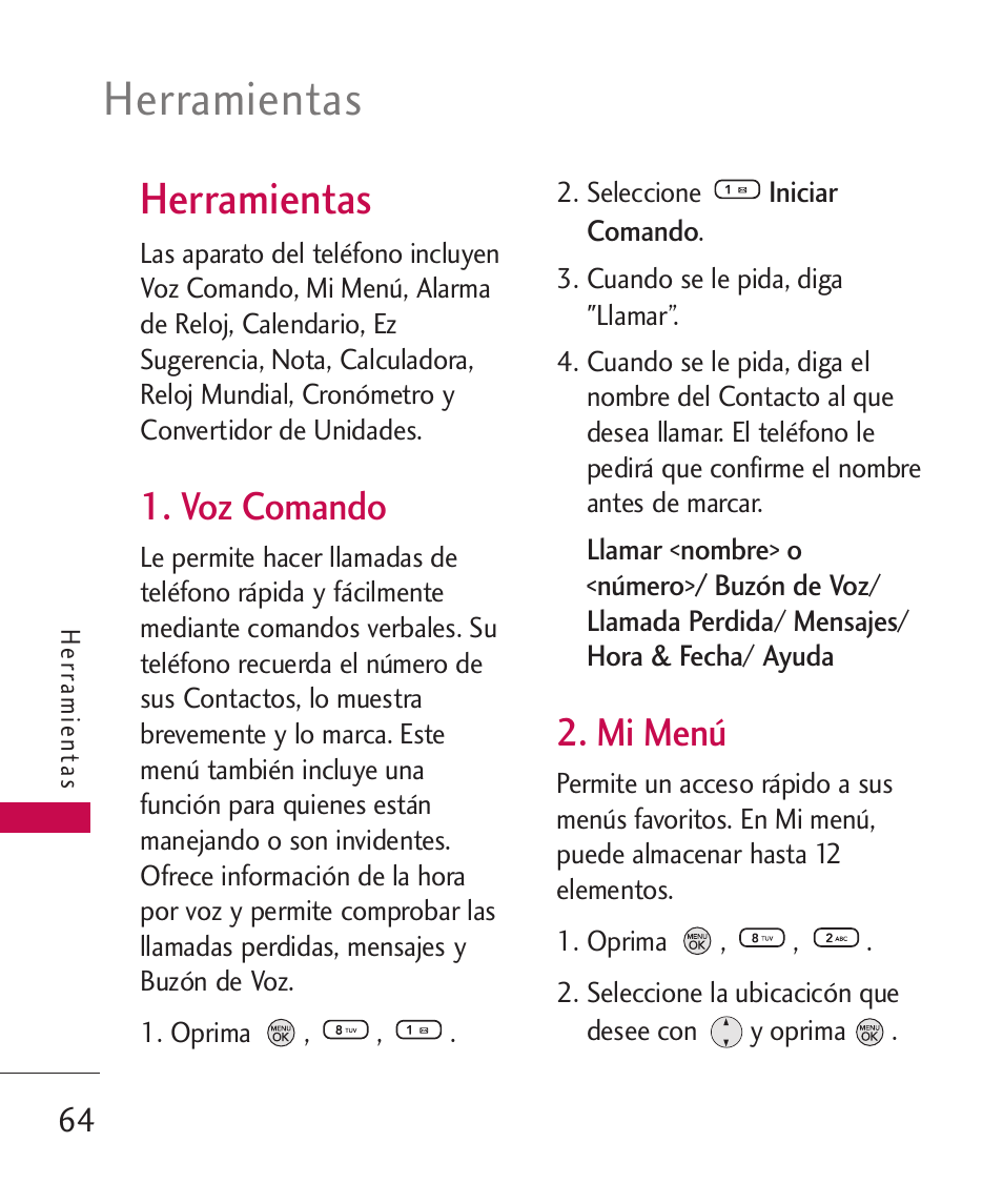 Herramientas, Voz comando, Mi menú | LG 260 User Manual | Page 179 / 240