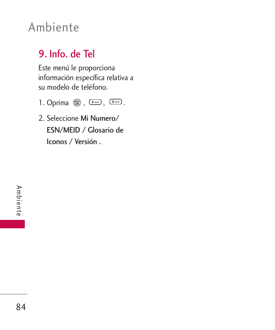 Info. de tel, Ambiente | LG 260 User Manual | Page 199 / 240
