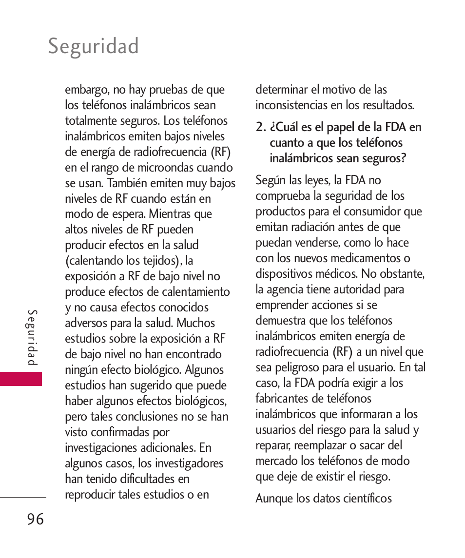 Seguridad | LG 260 User Manual | Page 211 / 240