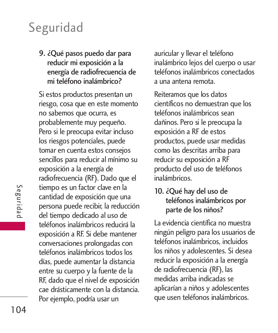 Seguridad | LG 260 User Manual | Page 219 / 240