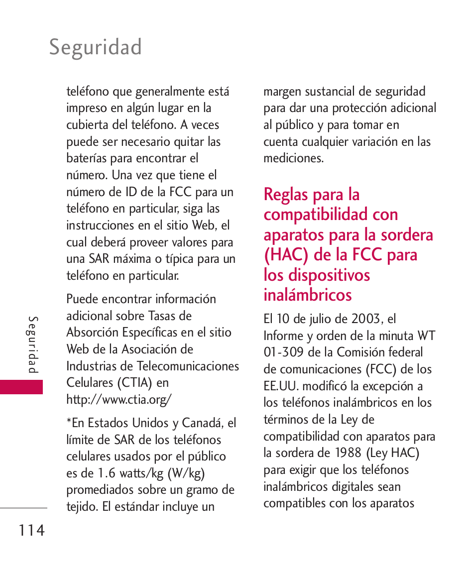 Reglas para la compatibilida, Seguridad | LG 260 User Manual | Page 229 / 240