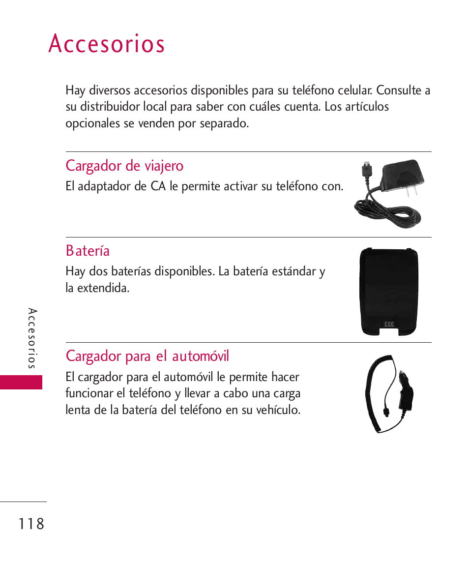 Accesorios | LG 260 User Manual | Page 233 / 240