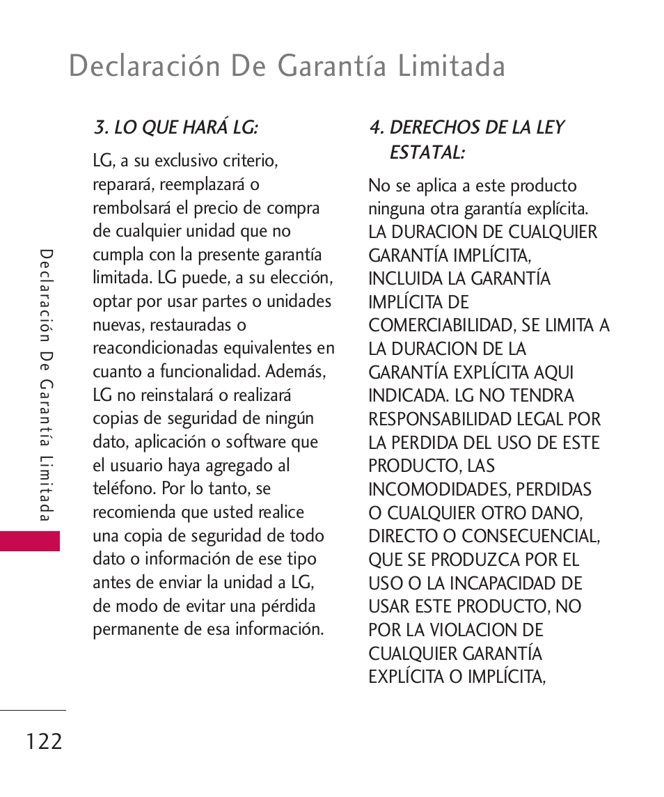 Declaración de garantía limitada | LG 260 User Manual | Page 237 / 240