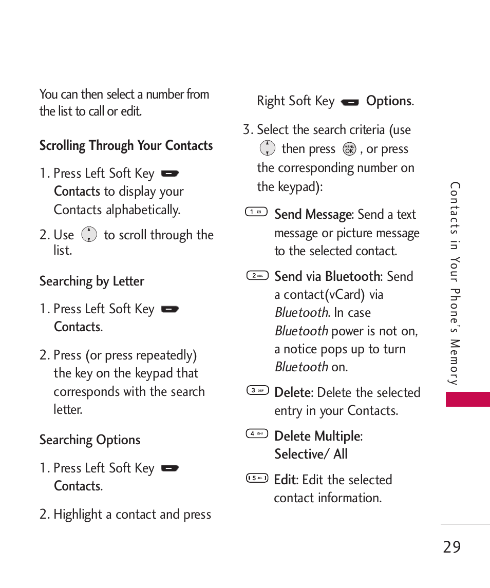 Scrolling through your contacts, Scrolling through your contacts 29 | LG 260 User Manual | Page 31 / 240