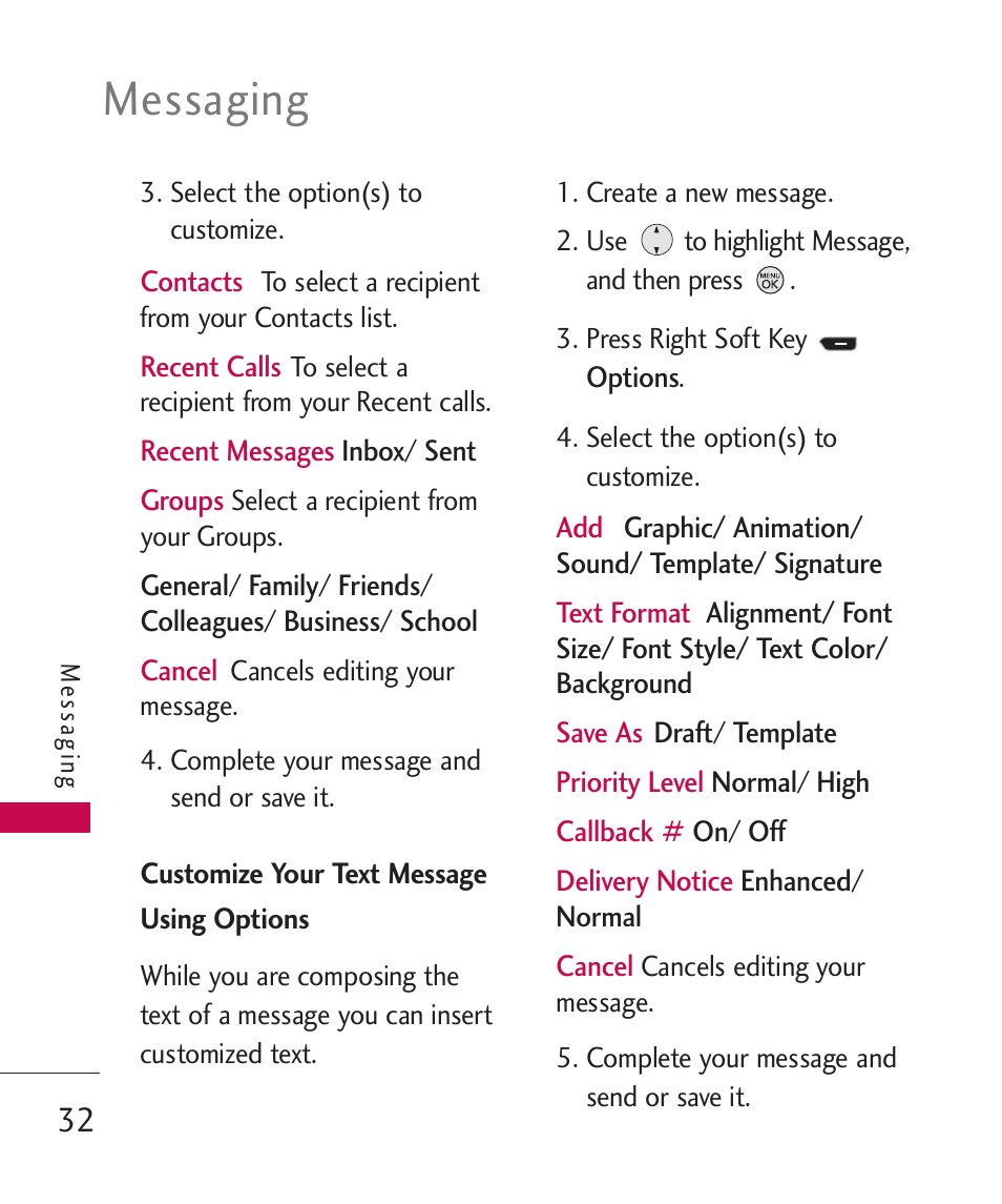Messaging | LG 260 User Manual | Page 34 / 240