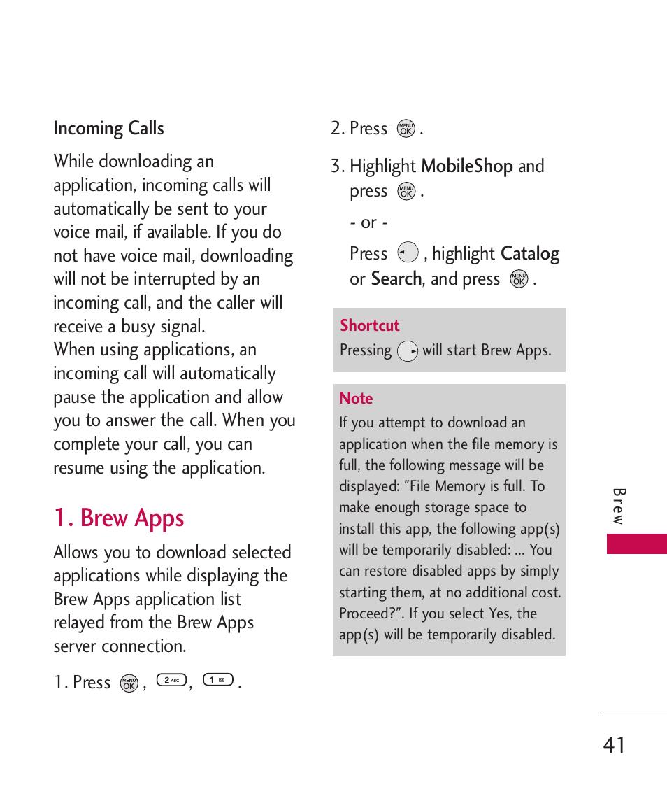 Brew apps | LG 260 User Manual | Page 43 / 240