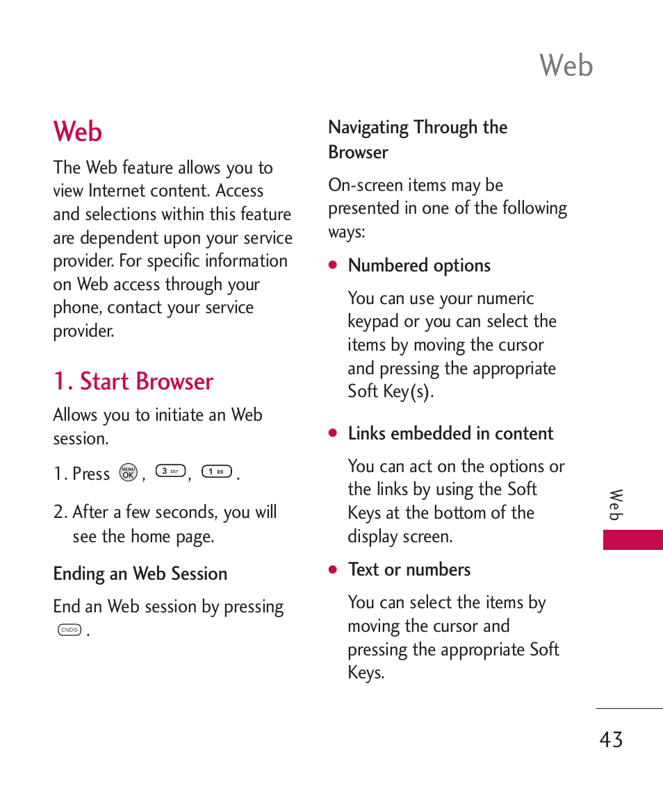 Start browser | LG 260 User Manual | Page 45 / 240