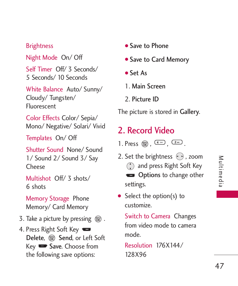 Record video | LG 260 User Manual | Page 49 / 240