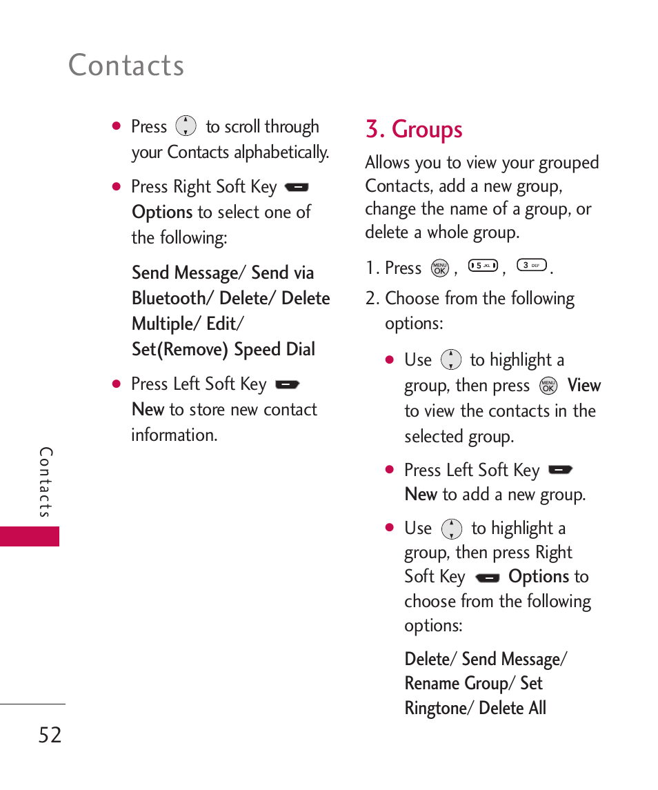 Groups, Contacts | LG 260 User Manual | Page 54 / 240