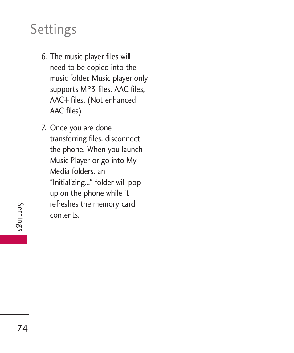 Settings | LG 260 User Manual | Page 76 / 240
