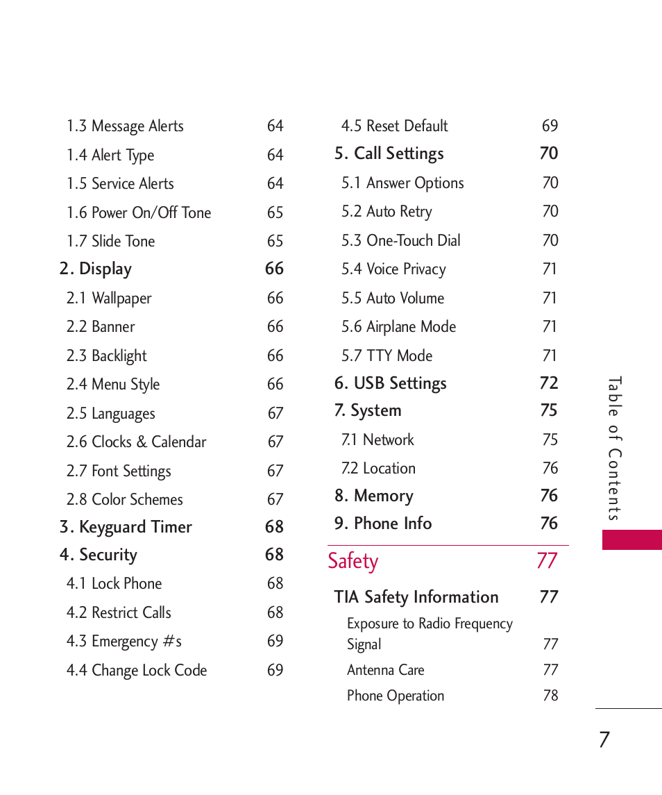 Safety 77 | LG 260 User Manual | Page 9 / 240