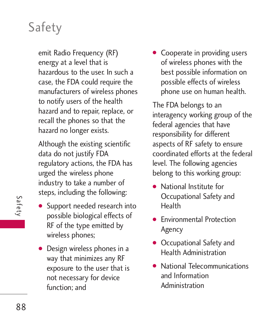 Safety | LG 260 User Manual | Page 90 / 240