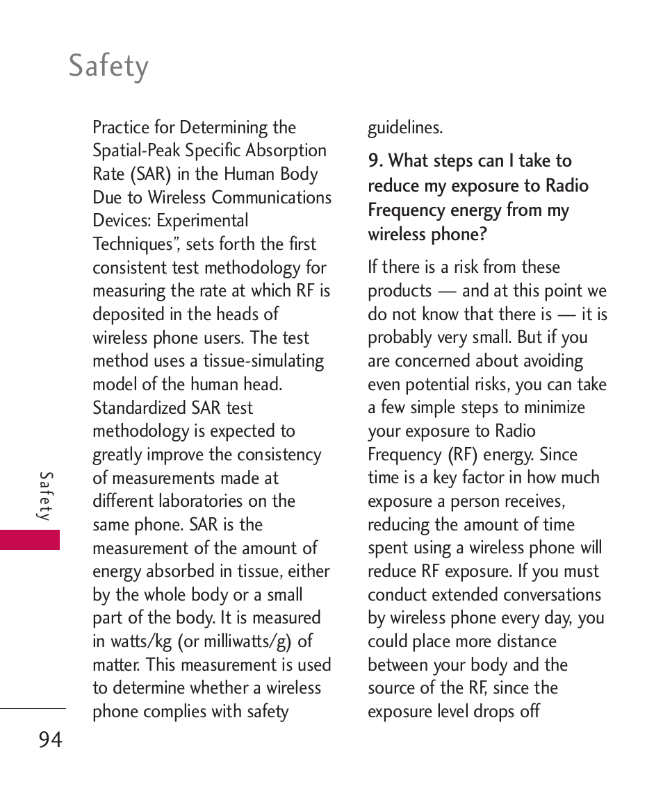 Safety | LG 260 User Manual | Page 96 / 240
