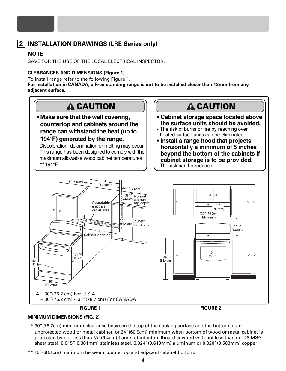 Part 2 prepare to install the range, Caution | LG MFL55646202 User Manual | Page 4 / 6