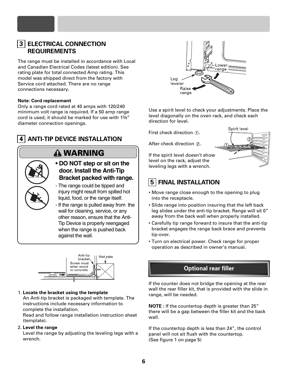 Part 3 install the range, Warning | LG MFL55646202 User Manual | Page 6 / 6