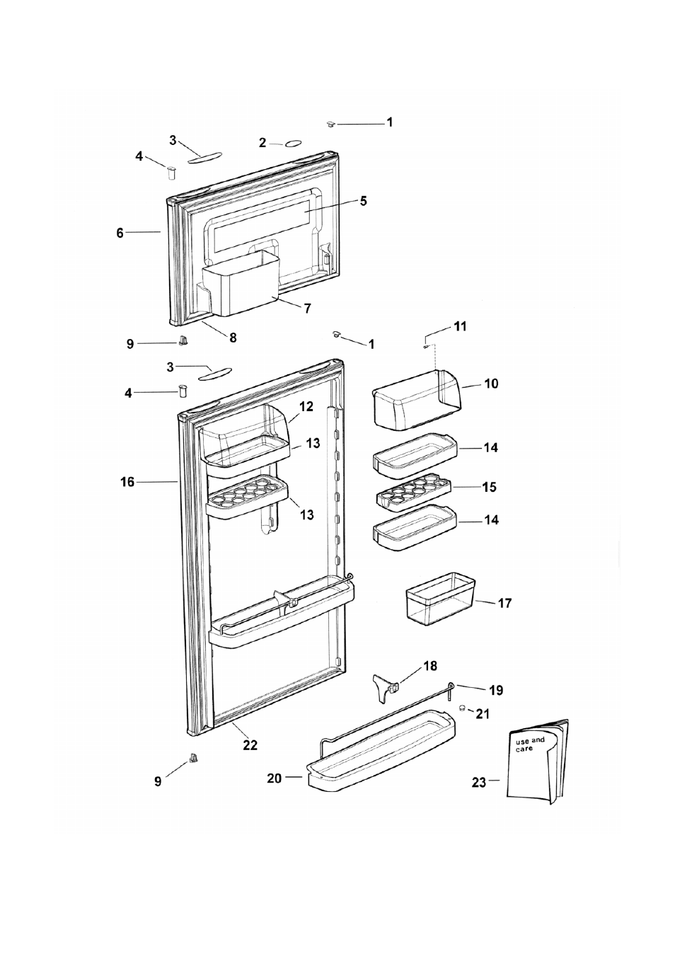 Door assemblies top freezer | LG E440T User Manual | Page 8 / 35