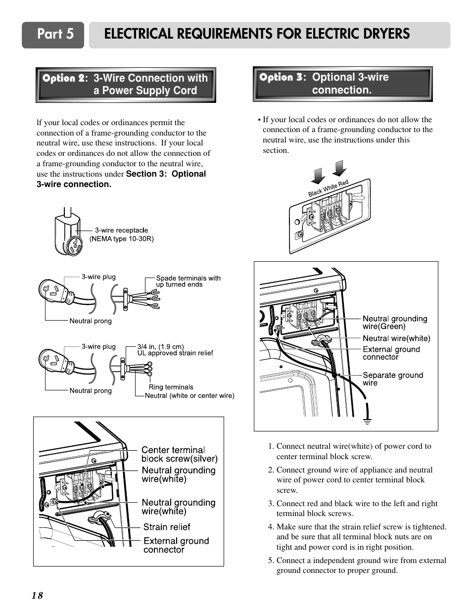 Part 5 electrical requirements for electric dryers | LG D2524W User Manual | Page 19 / 33