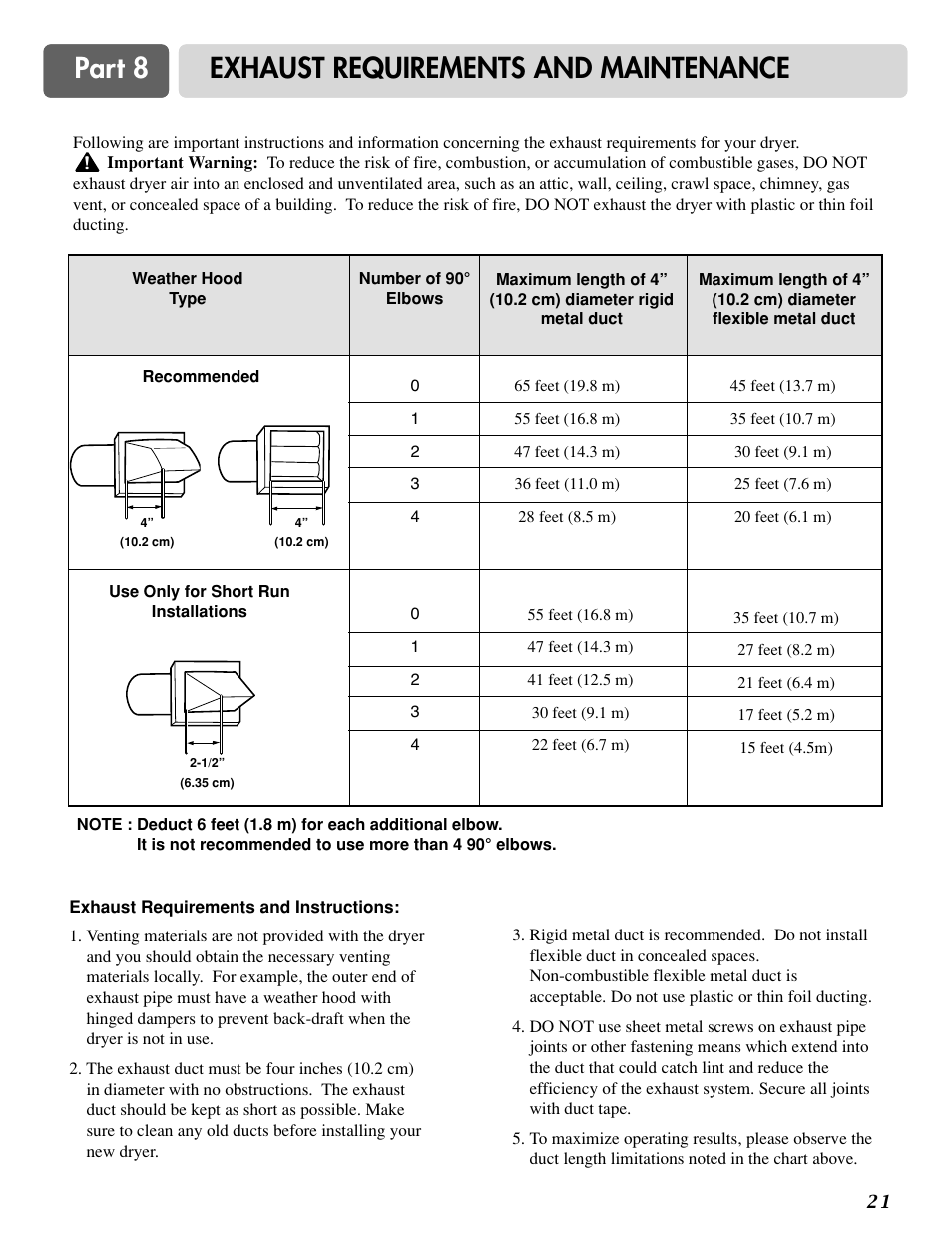 Part 8 exhaust requirements and maintenance | LG D2524W User Manual | Page 22 / 33